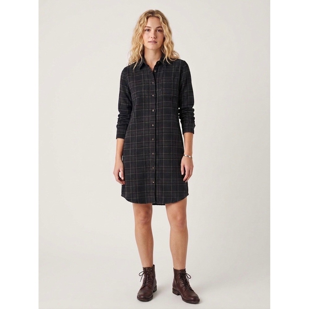 Faherty Brand Womens Plaid Flannel Shirt Dress Charcoal Grey L WDC0010-HDP